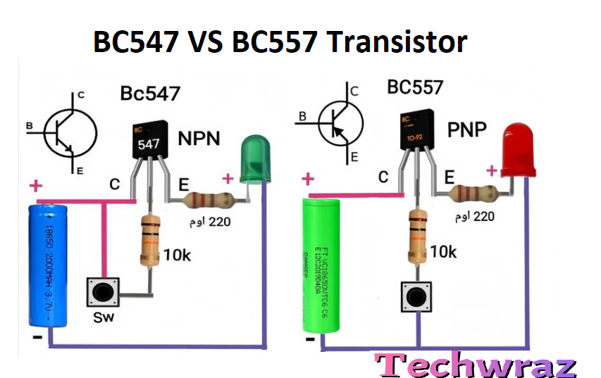 Difference between BC547 and BC557