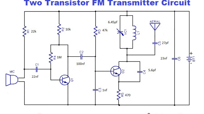 2 transistor FM transmitter Circuit Diagram 2-transistor FM transmitter Circuit Diagram