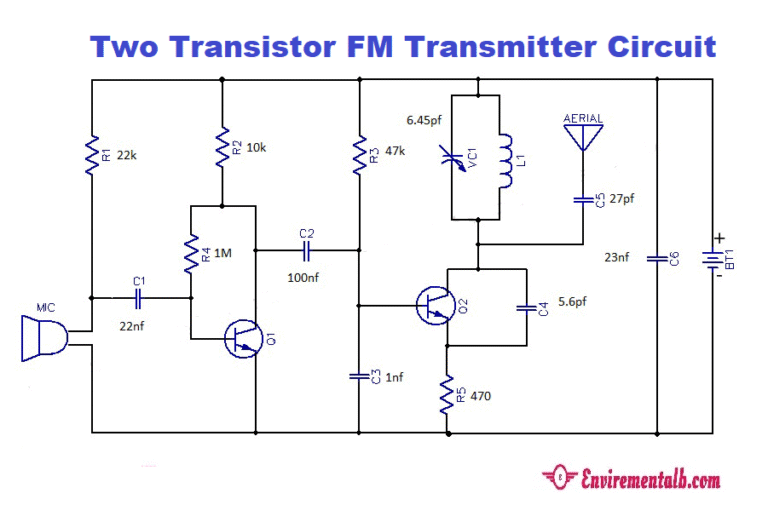 2-transistor FM transmitter Circuit Diagram