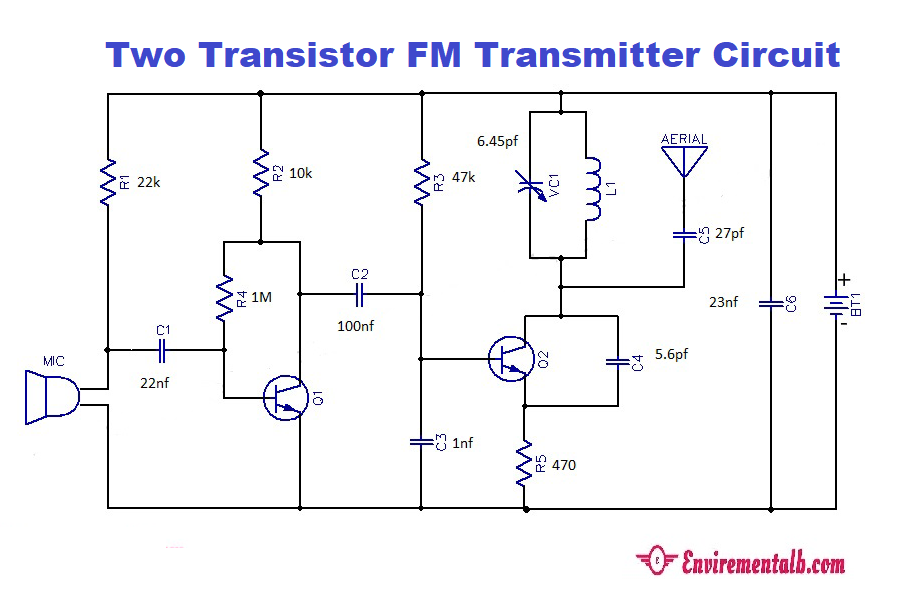 2 transistor FM transmitter Circuit Diagram