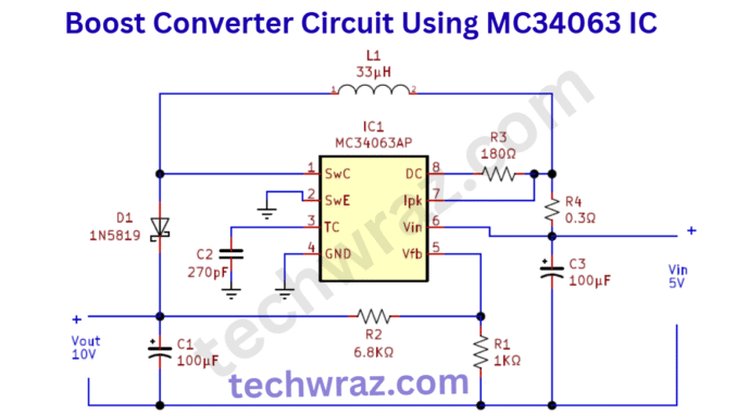 Boost Converter Circuit Using MC34063 IC