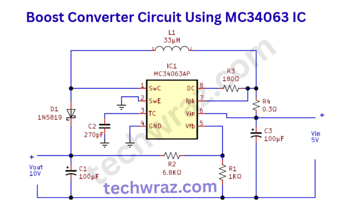 Boost Converter Circuit Using MC34063 IC