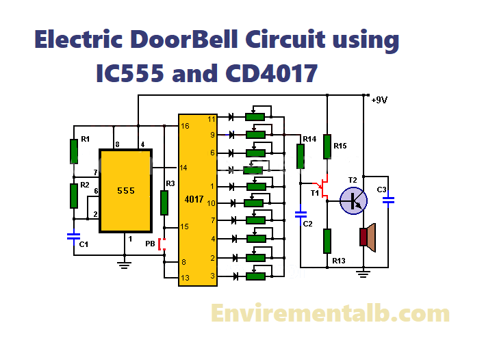 DoorBell Circuit using IC555 and CD 4017