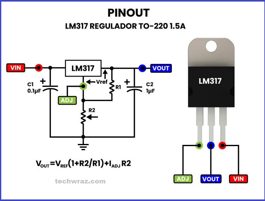 LM317 Dc Voltage Regulator pinout
